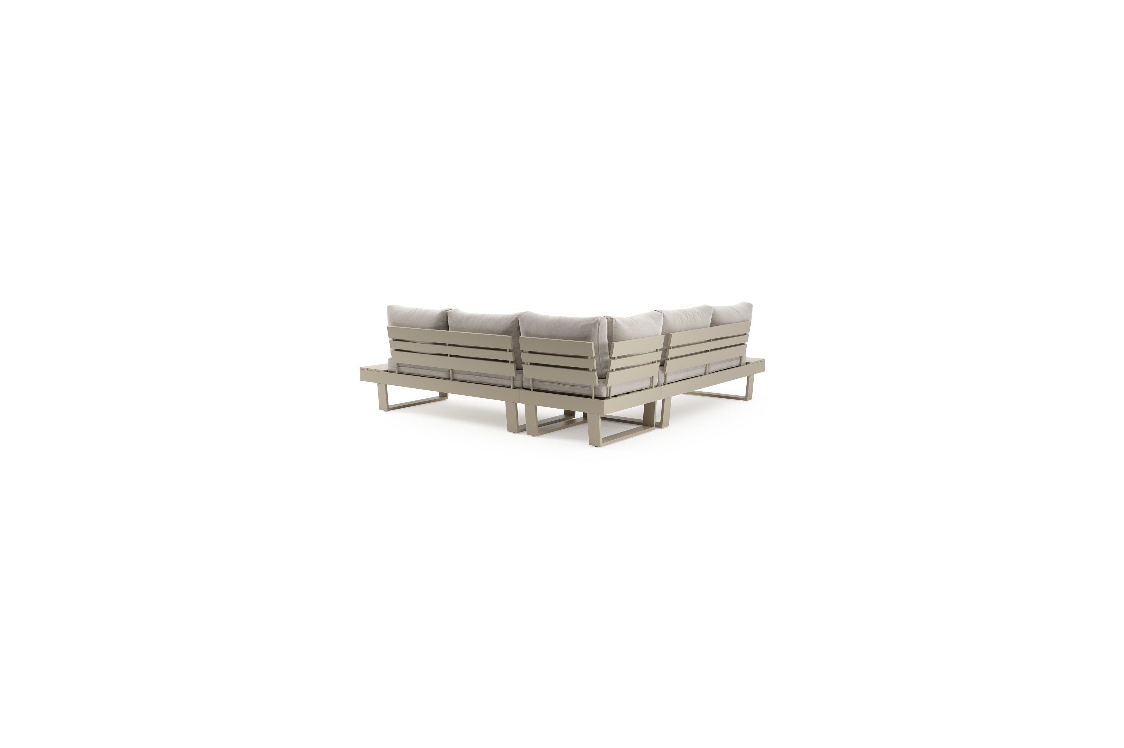 Alora loungehoek in beige aluminium met beige weather+ softtouch kussens en loungetafel