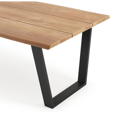 Table de jardin Pagino tronc d'arbre en aluminium noir et teck - Lg, 240 x Lrg, 100 x Haut, 73,5 cm