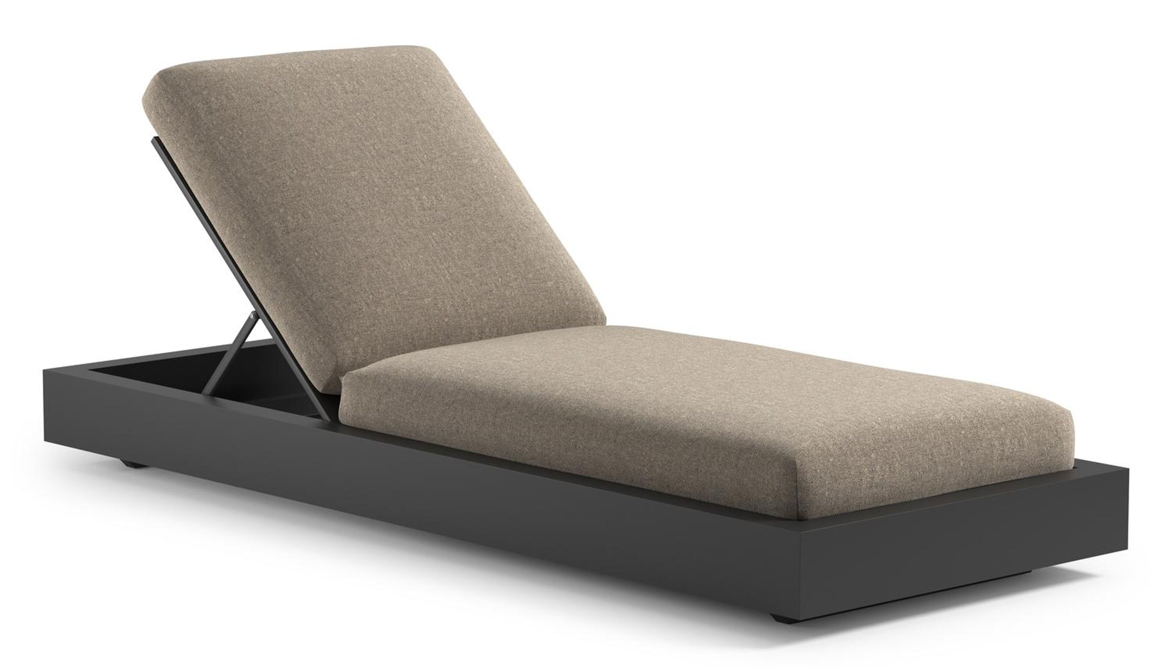 Como verstelbaar ligbed in zwart aluminium met chartres pewter all weather Sunbrella® luxe kussen