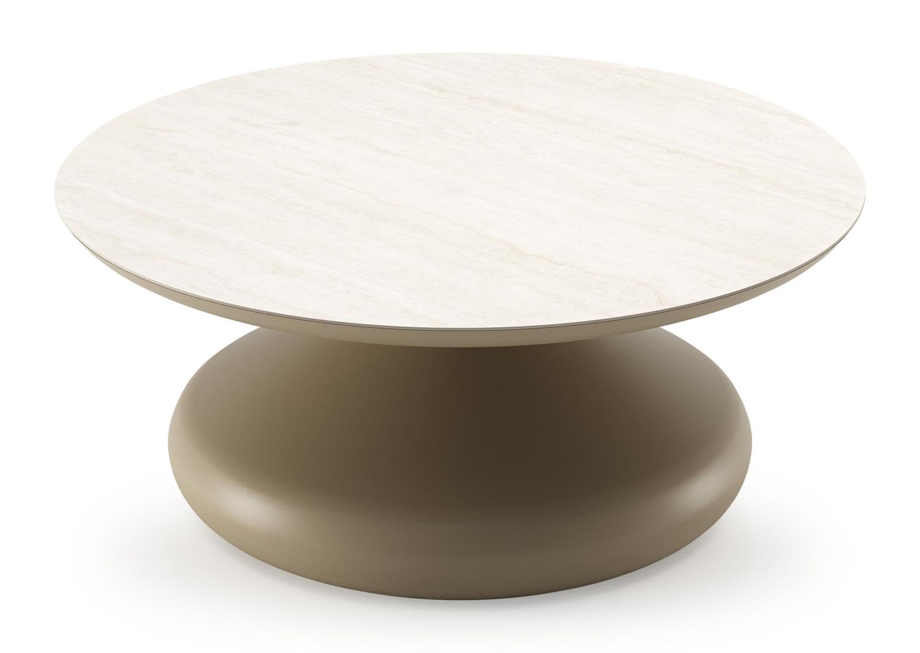 Table de basse Bomero ronde en aluminium beige et céramique pleine Travertino Bianco - Diam. 84 x Haut. 32.2 cm