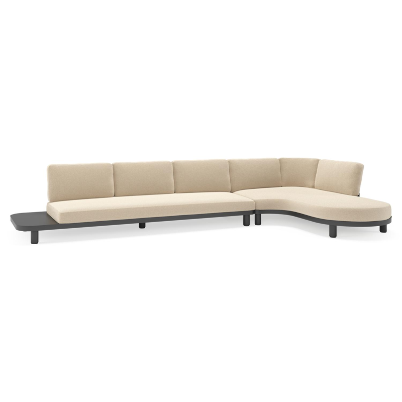 Salon de jardin d'angle Donato en aluminium noir et coussins en all weather cosytica Althea Chalk