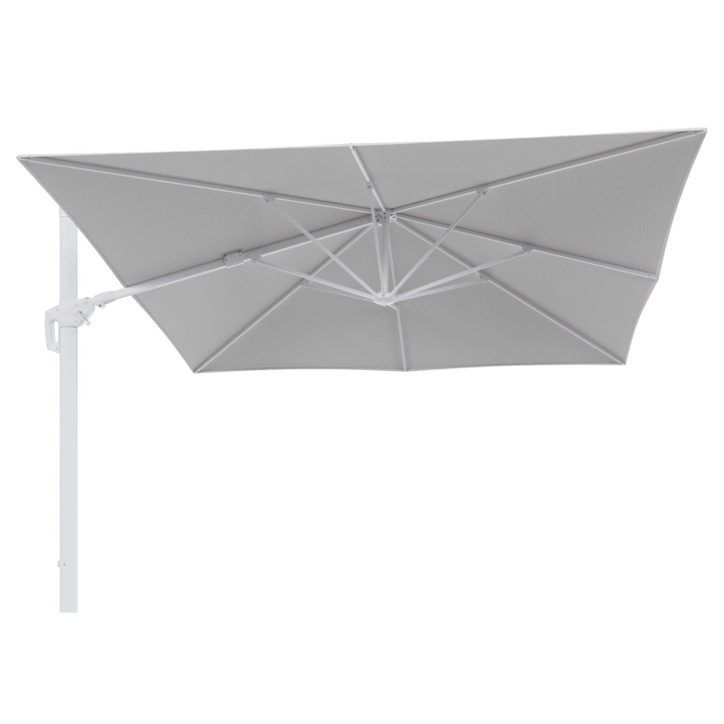 Parasol pendant Minore avec fonction tilt en aluminium blanc et toile de parasol en All Weather Solica Ego Birch  - Lg.1: 350 x Lg.2: 350 cm (sans pied de parasol