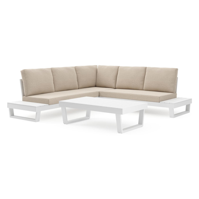 Modica loungehoek in wit aluminium met rustic weather+ softtouch kussens en loungetafel