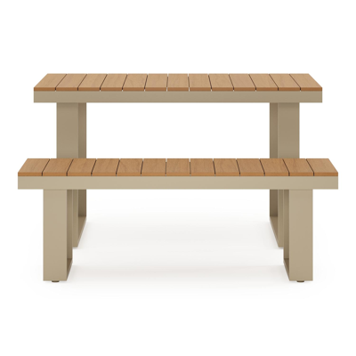 Alora bartafel in aluminium beige en polywood - L 124 x B 68 x H 70 cm