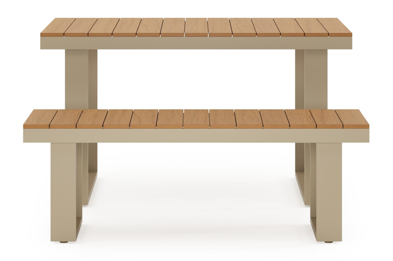 Alora bartafel in aluminium beige en polywood - L 124 x B 68 x H 70 cm