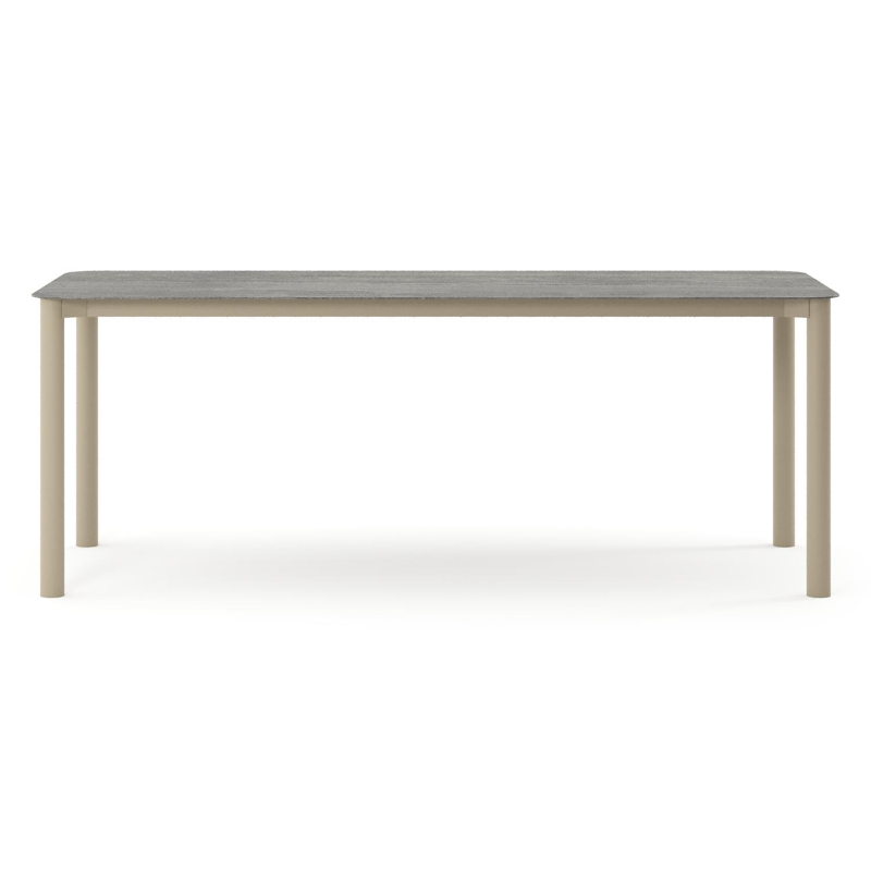 Orso tuintafel rechthoekig afgerond in beige aluminium en volkeramiek Aspen Grey - L 200 x B 80 x H 74.5 cm