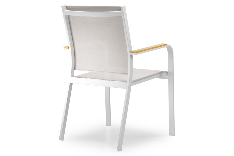 Mosa bootvormige tuinset in wit aluminium en teak natural finish met 8 Amalfi tuinstoelen