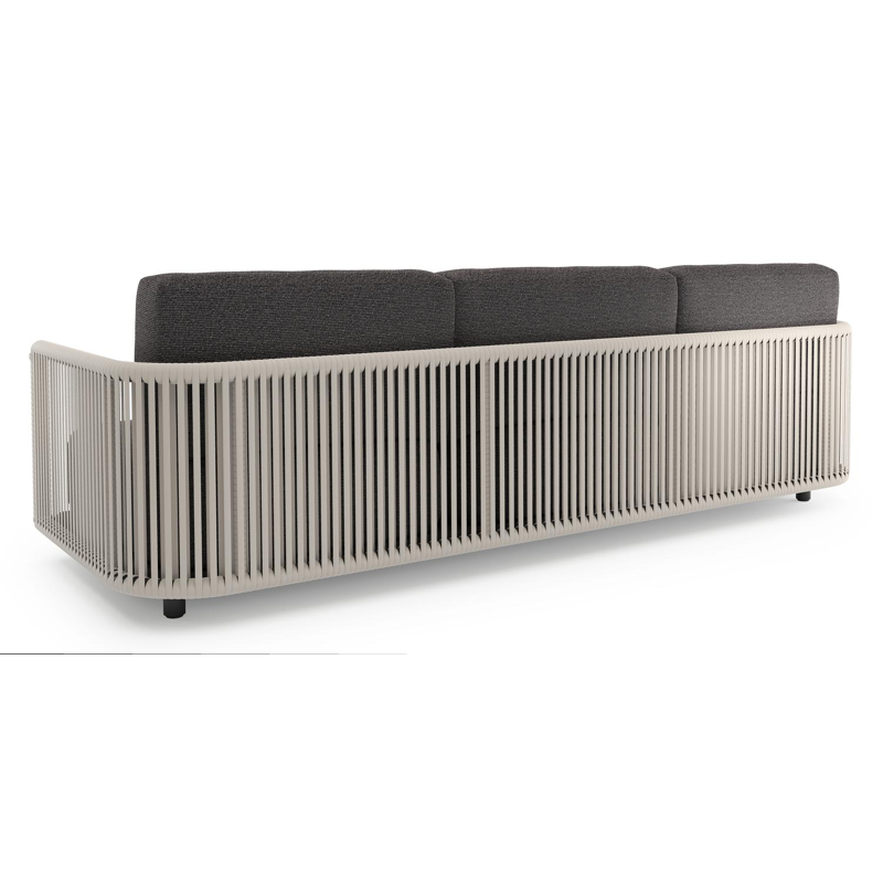 Organo loungeset in zwart aluminium en beige verticaal geweven luxe vlakke rope met firenze tunder all weather Solica kussen