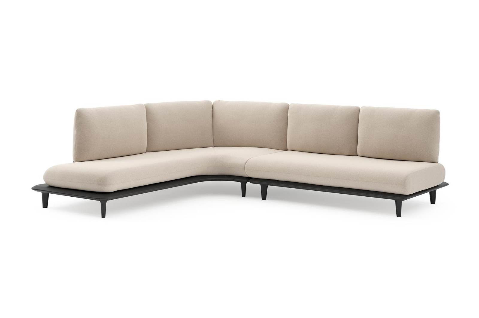 Salon de jardin d'angle Bomero en aluminium noir et coussins en all weather sunbrella® luxe heritage ash