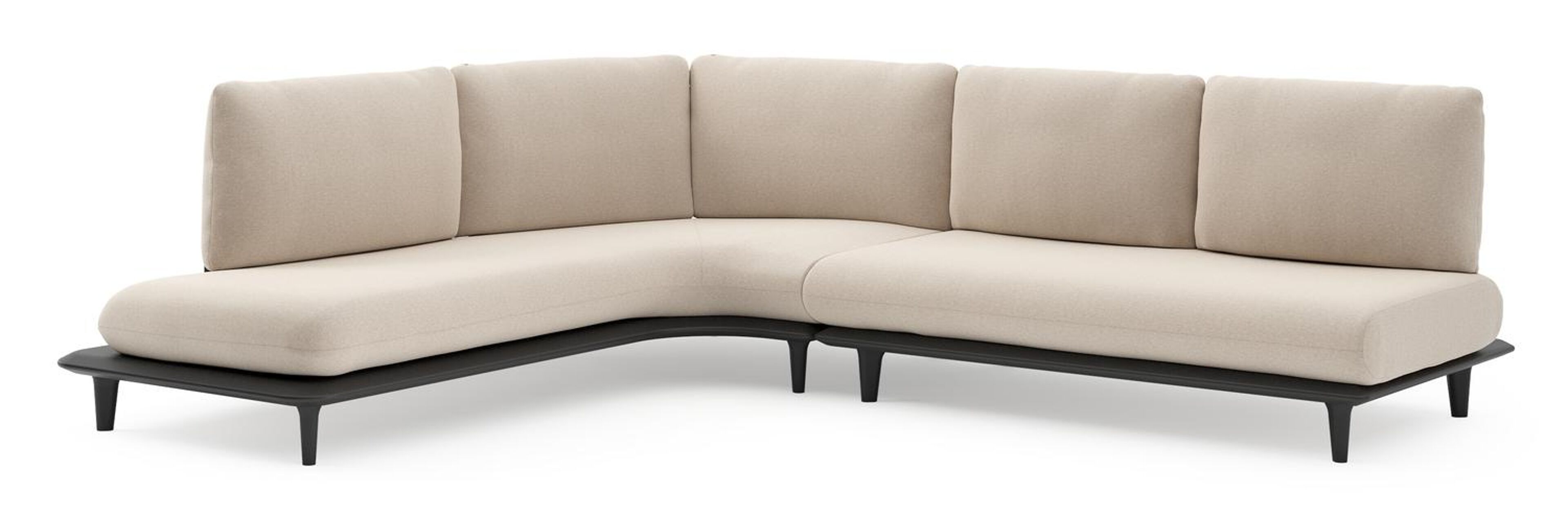 Salon de jardin d'angle Bomero en aluminium noir et coussins en all weather sunbrella® luxe heritage ash