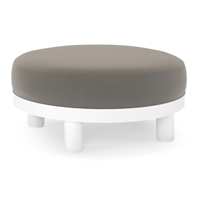 Salon de jardin pouf Donato en aluminium blanc et coussins en all Weather Sunbrella® Luxe Natte Dark Taupe
