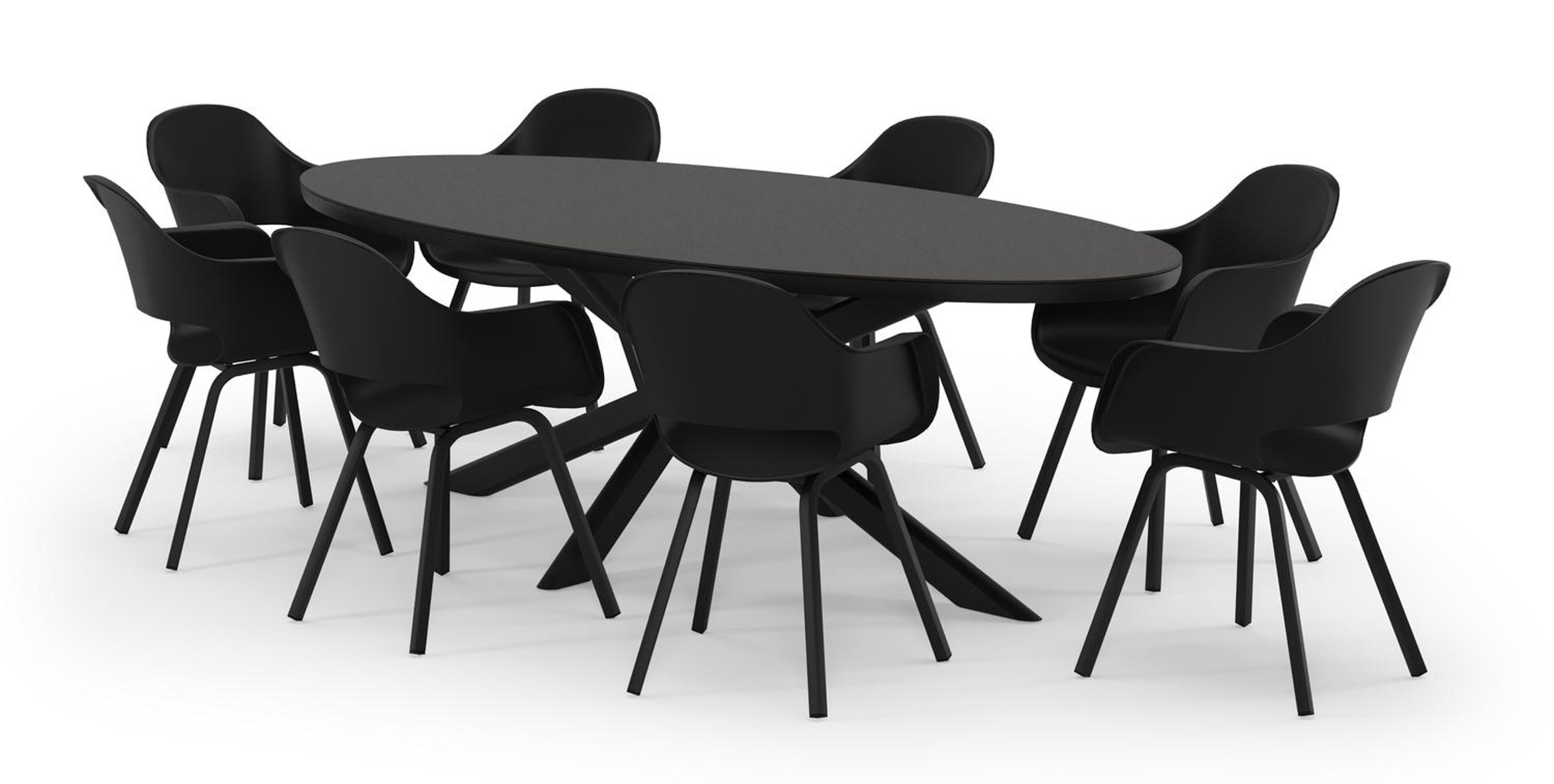 Pamplona ovale tuinset in zwart aluminium en sintered stone notte minerale met 8 Artena tuinstoelen