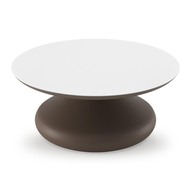 Table de basse Bomero ronde en aluminium taupe et céramique pleine Arctic White - Diam. 84 x Haut. 32.2 cm