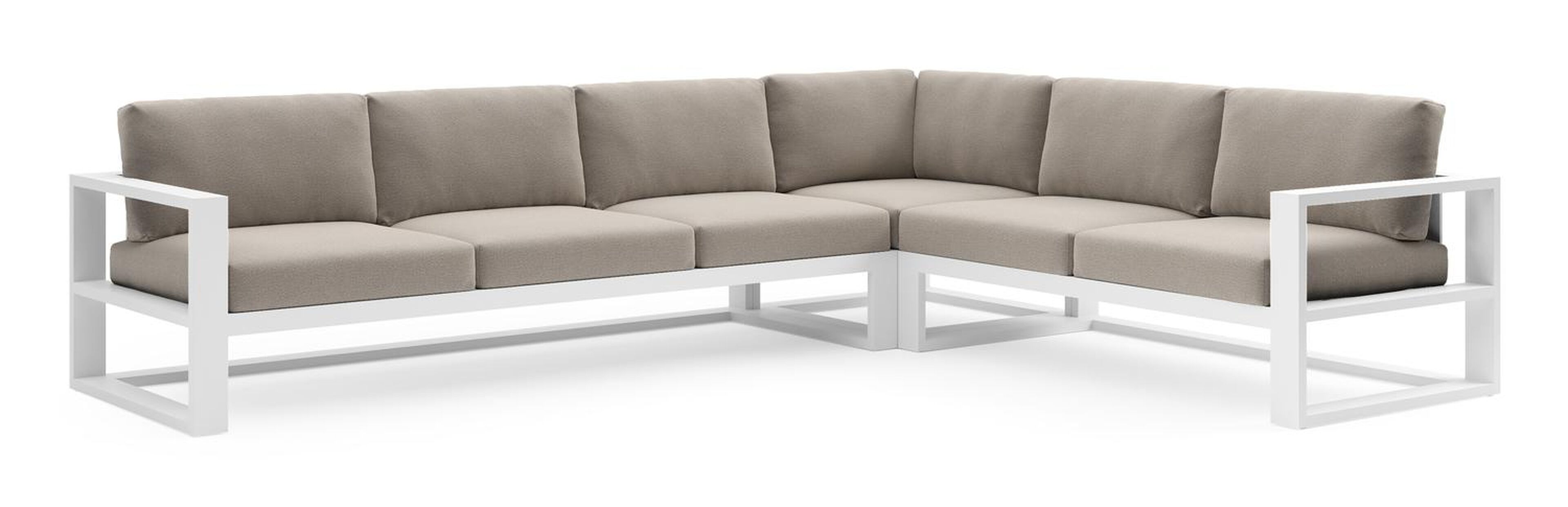 Verato loungehoek in wit aluminium met savane coconut all weather sunbrella® luxe kussen