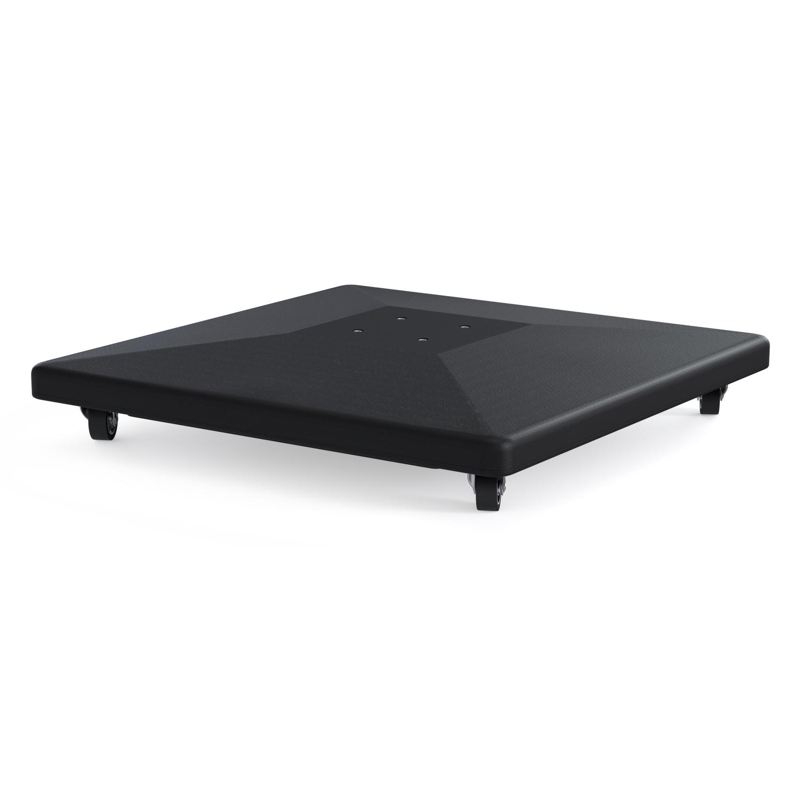 Calpe zweefparasol in zwart aluminium en zwart Weather+ Softtouch parasoldoek - L1 249 x L2 270 cm met Calpe parasolvoet 70 kg met wielen