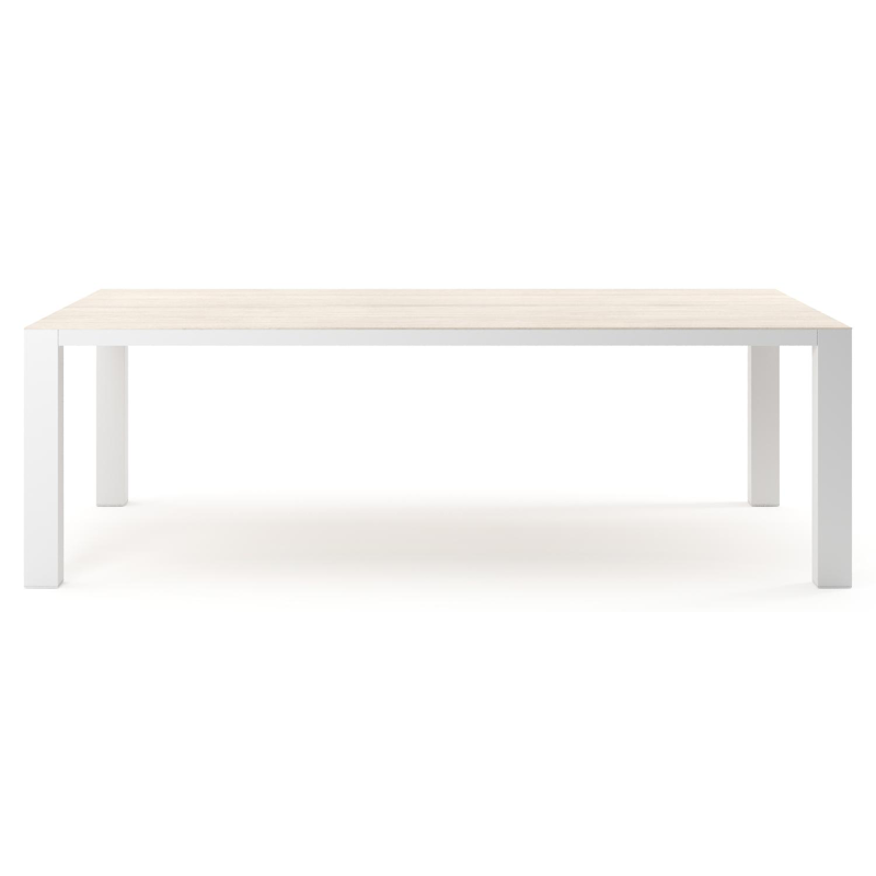 Table de jardin Nano rectangulaire en aluminium blanc et céramique pleine Travertino Bianco - Lg. 240 x Lrg. 148 x Haut. 73 cm