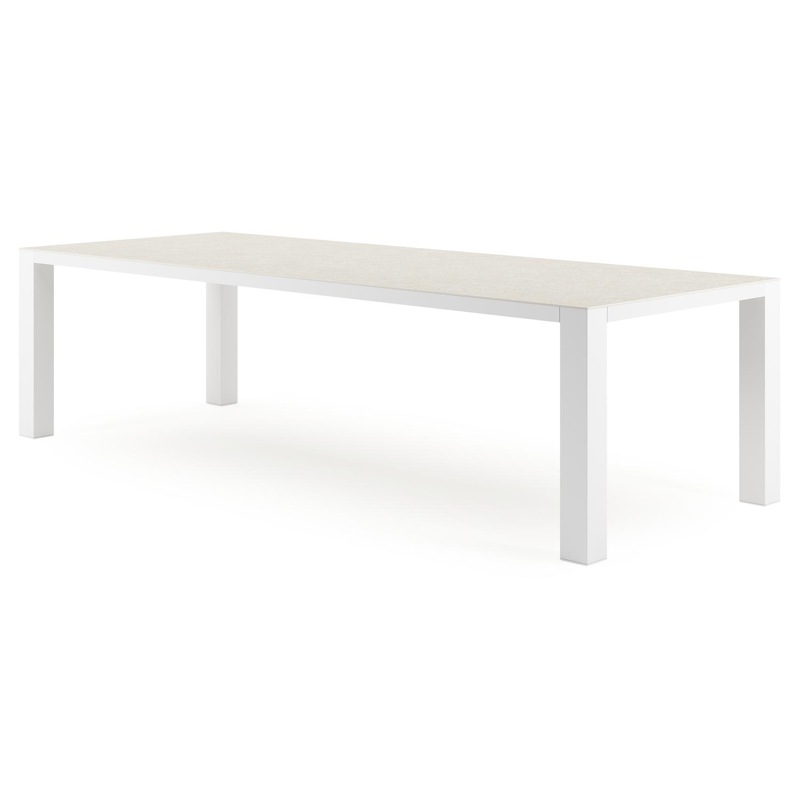 Table de jardin Nano en aluminium blanc et céramique pleine shilin - Lg 280 x Larg. 110 x H 75 cm