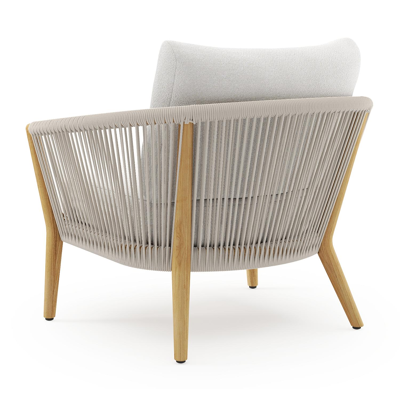 Fauteuil de jardin Orso en tecken corde ronde tissée verticalement beige et coussins en all weather solica Soul Optik