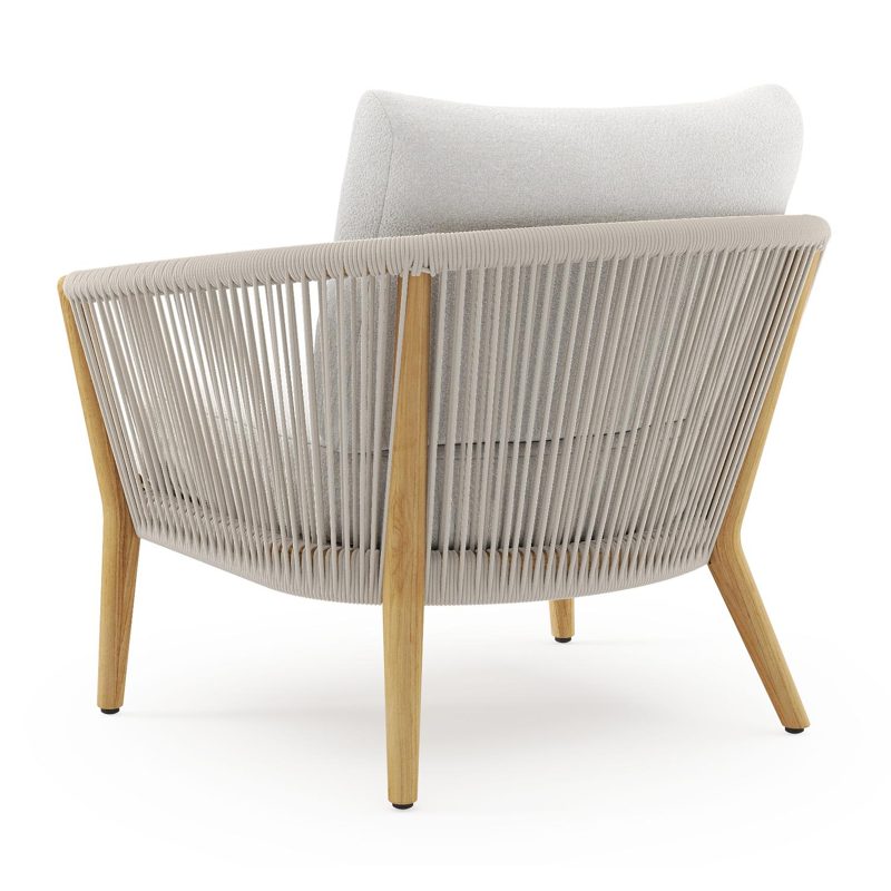 Fauteuil de jardin Orso en tecken corde ronde tissée verticalement beige et coussins en all weather solica Soul Optik