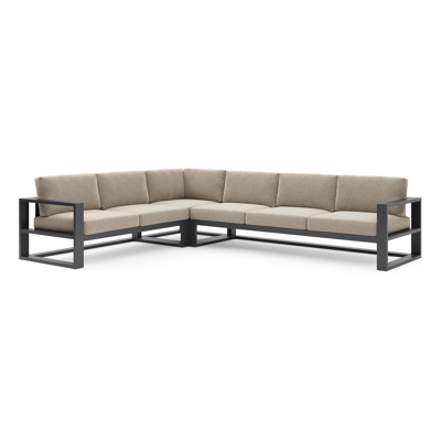 Verato loungehoek in zwart aluminium met chartres pewter all weather sunbrella® luxe kussen