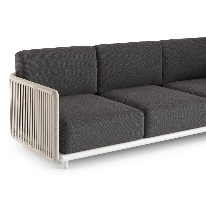 Organo loungeset in wit aluminium en beige verticaal geweven luxe vlakke rope met firenze tunder all weather Solica kussen