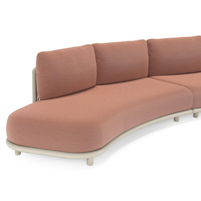 Salon de jardin d'angle Lomano en aluminium beige et corde luxe plate tissée verticalement beige et coussins en all weather sunbrella® luxe Savane Rust