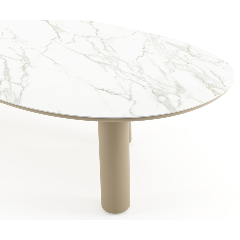 Amico tuintafel organisch in beige aluminium en volkeramiek Calacatta - L 320 x B 145 x H 74 cm