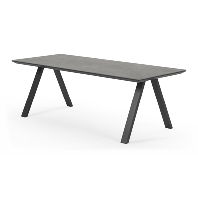 Puglia tuinset in zwart aluminium en grijs volkeramiek tafelblad met 6 Rivo tuinstoelen