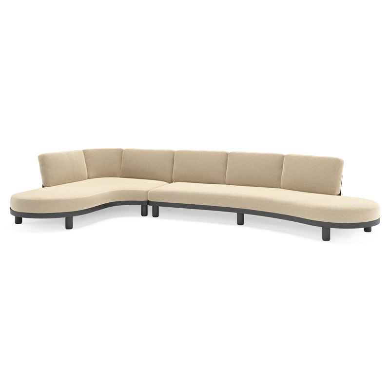 Salon de jardin d'angle Donato en aluminium noir et coussins en all weather cosytica Althea Camel