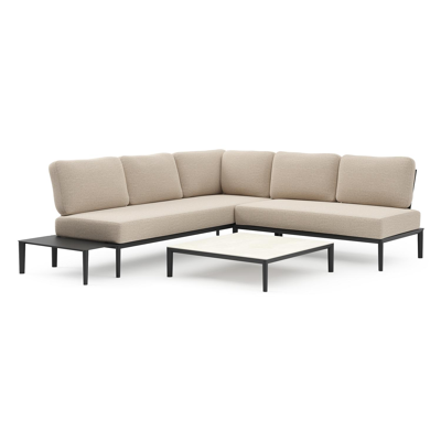 Tolosa loungehoek in zwart aluminium met rustic weather+ softtouch kussens en loungetafel