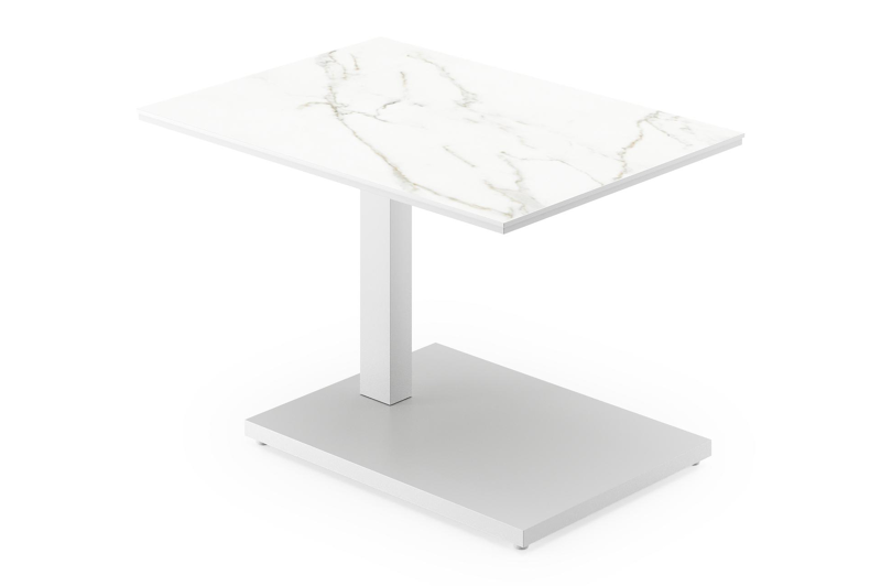 Cirello Pop up bijzettafel in wit aluminium en wit volkeramiek - L 70 x B 50 x H 44/66 cm