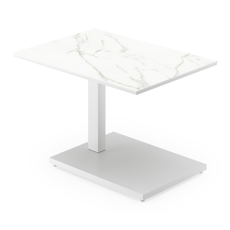 Cirello Pop up bijzettafel in wit aluminium en wit volkeramiek - L 70 x B 50 x H 44/66 cm
