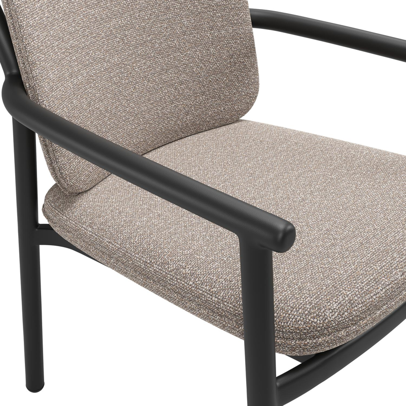 Bono stapelbare tuinstoel in zwart aluminium met stoelkussen in All Weather Sunbrella® Luxe Wander Manioc