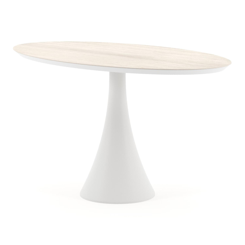 Fano tuintafel ovaal in wit aluminium en volkeramiek Travertino Bianco - L 140 x B 80 x H 74.5 cm