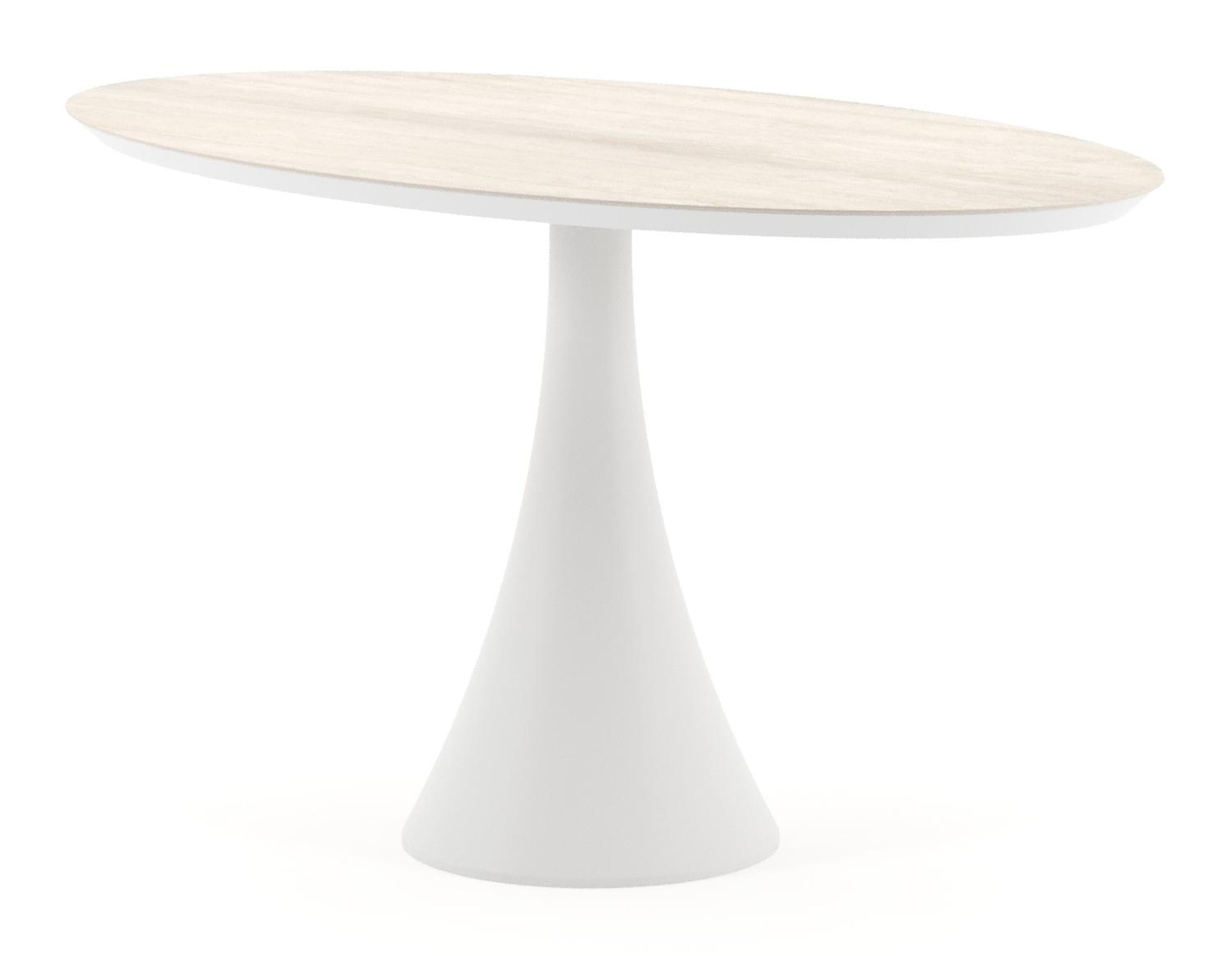 Table de jardin Fano oval en aluminium blanc et céramique pleine Travertino Bianco - Lg. 140 x Lrg. 80 x Haut. 74.5 cm