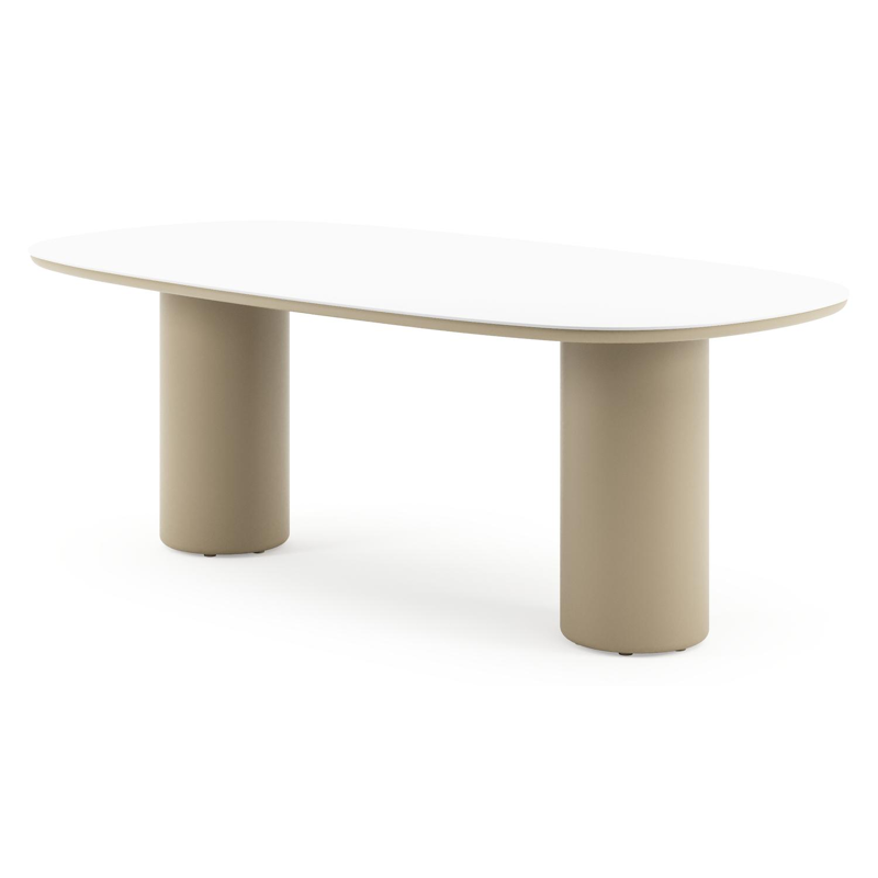 Amico tuintafel bombo in beige aluminium en volkeramiek Arctic White - L 210 x B 110 x H 73.5 cm