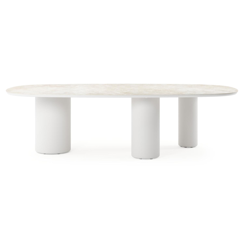Table de jardin Amico bombo xl en aluminium blanc et céramique pleine Rapolano - Lg. 270 x Lrg. 148 x Haut. 73.5 cm