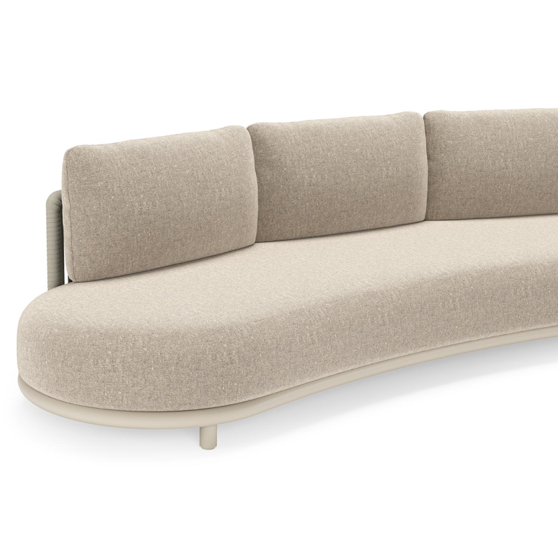 Lomano loungebank in beige aluminium en beige verticaal geweven luxe vlakke rope met Chartres Pewter all weather sunbrella® luxe