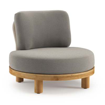 Fauteuil de jardin Donato en teck et corde ronde tissée verticalement beige et coussins en all weather sunbrella® luxe Lopi Silver