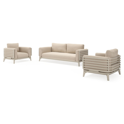 Salon de jardin Mosa en aluminium beige avec coussins en weather+ softtouch rustic