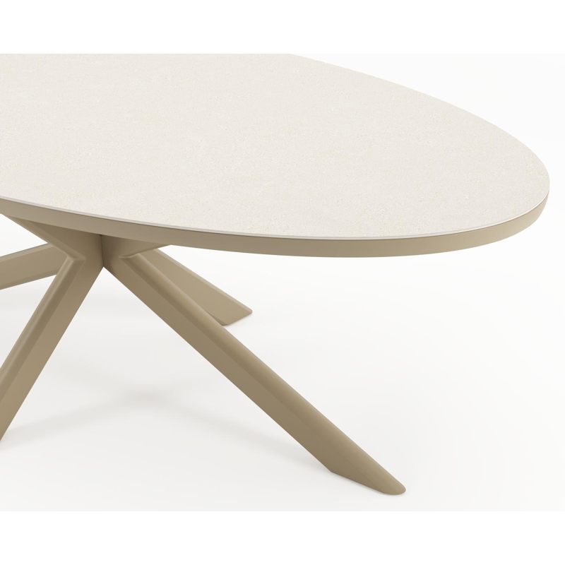 Pamplona tuintafel ovaal in beige aluminium en sintered stone Crema minerale - L 239 x B 115 x H 73 cm