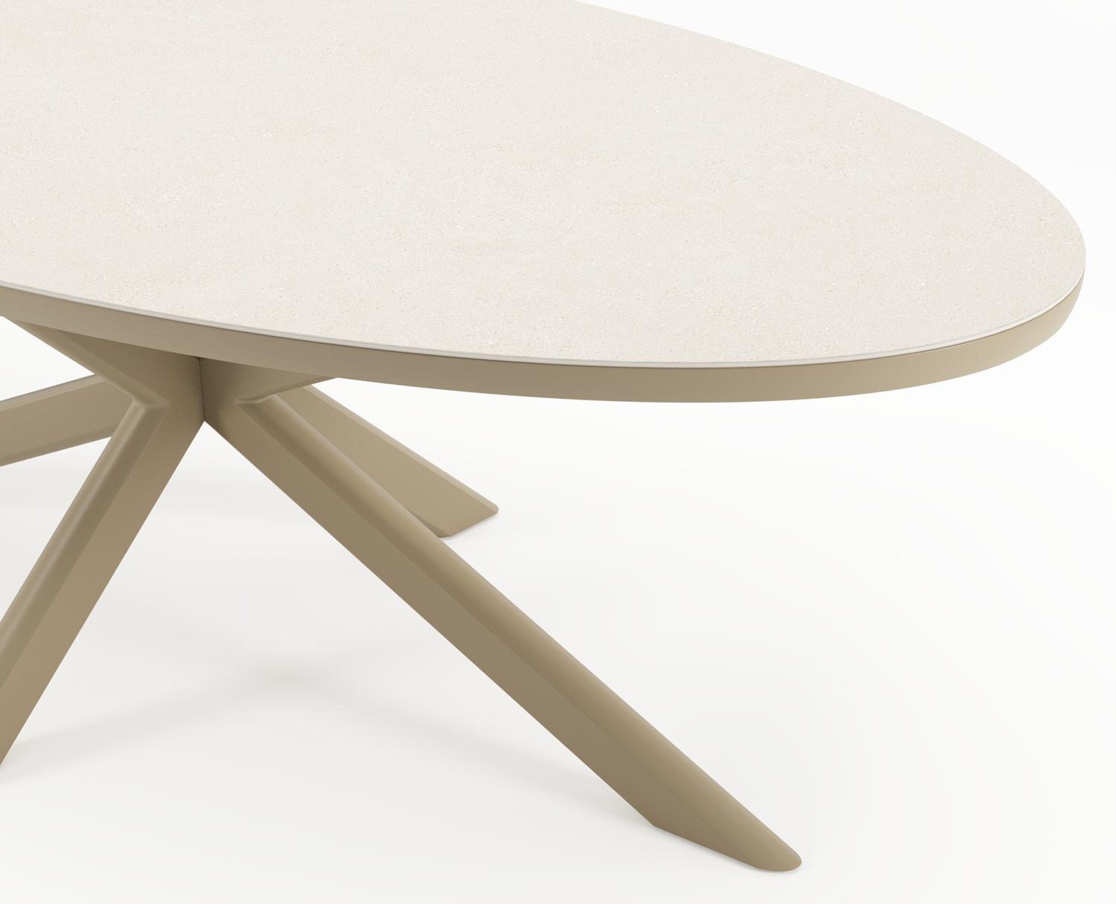 Pamplona tuinset in beige aluminium en crema minerale sintered stone met 6 stapelbare Matera tuinstoelen