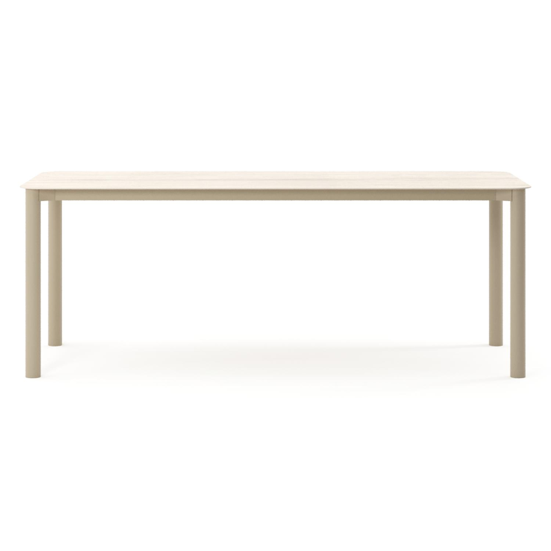 Orso tuintafel rechthoekig afgerond in beige aluminium en volkeramiek Travertino Bianco - L 200 x B 80 x H 74.5 cm