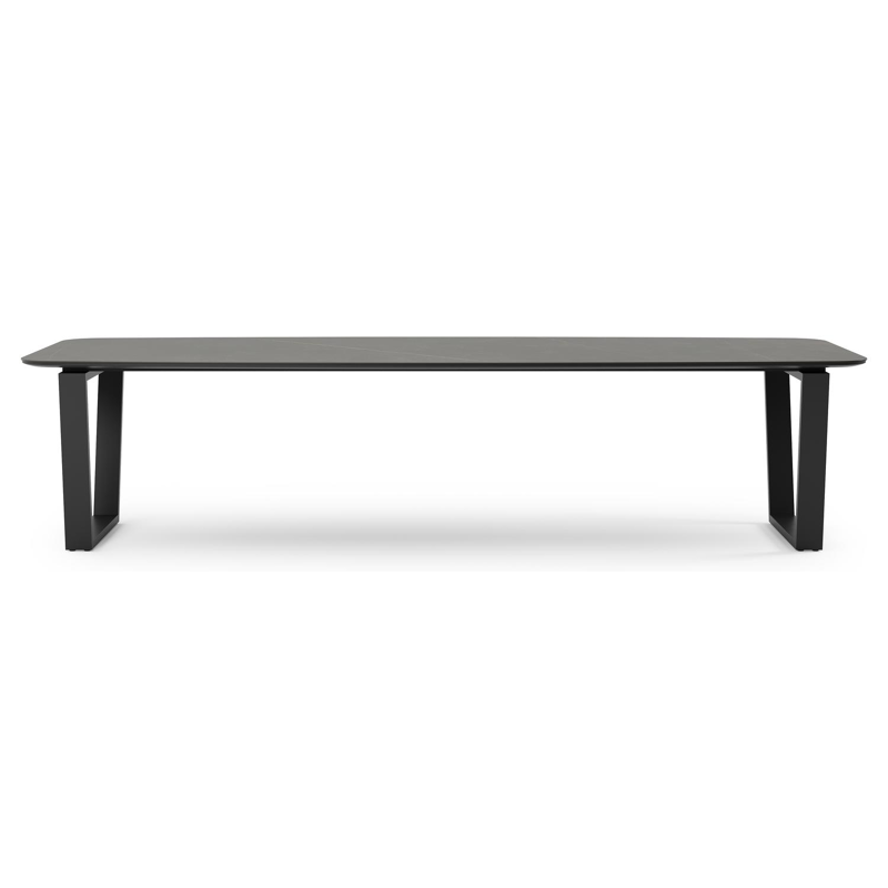 Table de jardin Pagino en aluminium noir et céramique pleine calatorao - Lg 315 x Larg. 115 x H 74 cm