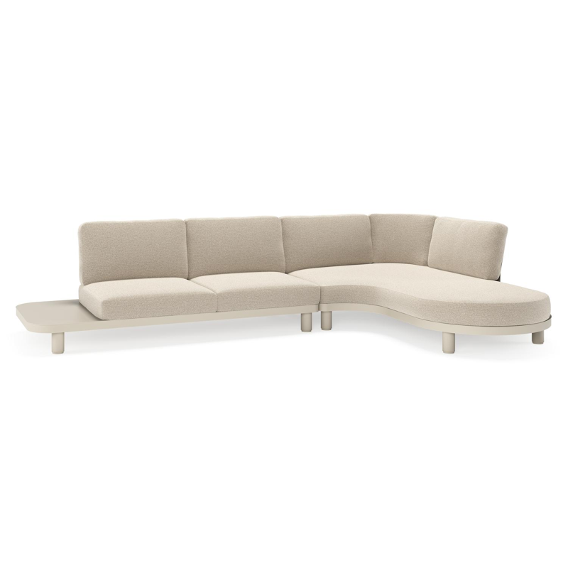 Salon de jardin d'angle Donato en aluminium beige et coussins en All Weather Cosytica catania sand
