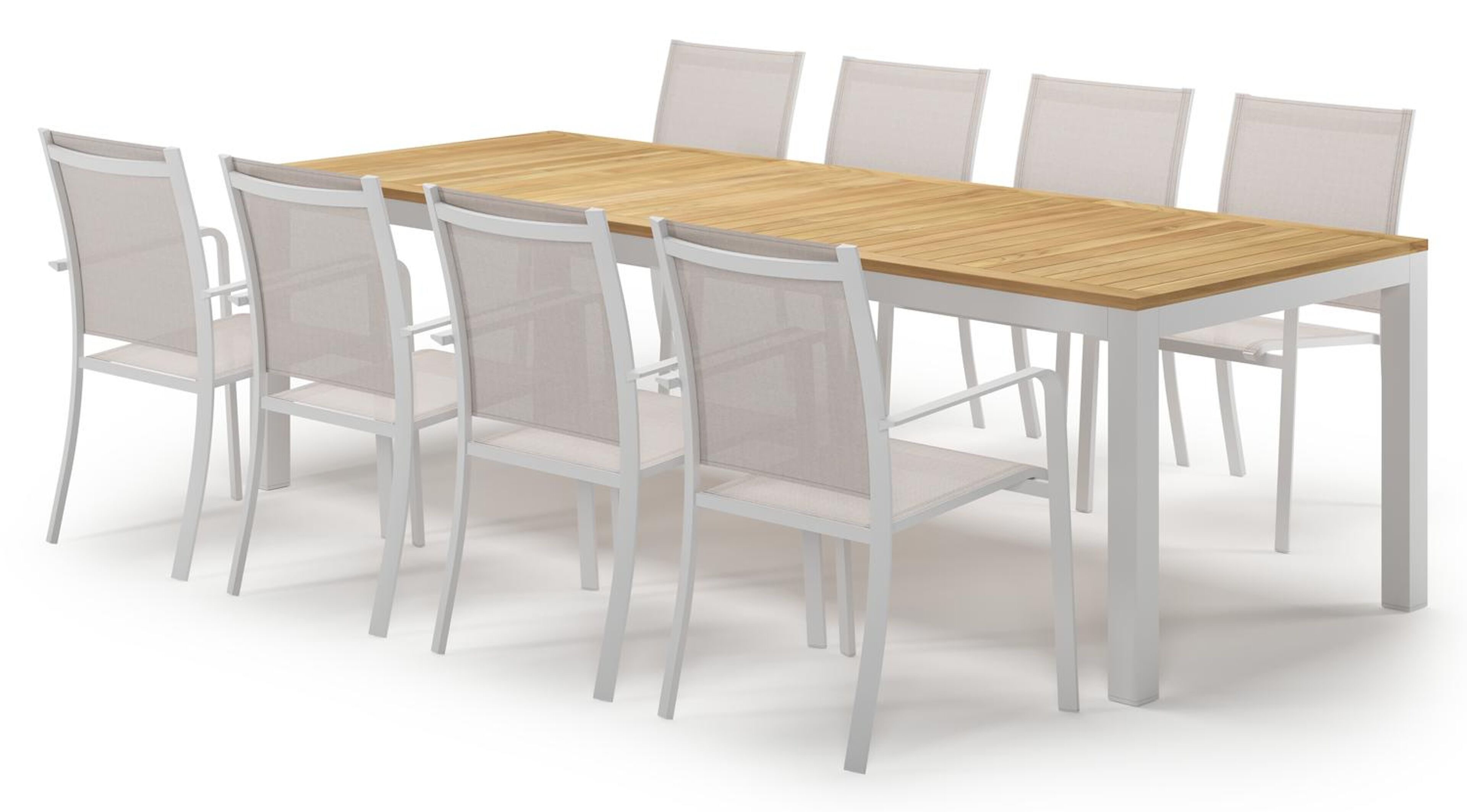 Varese tuinset in wit aluminium en teak met 8 Calobra tuinstoelen