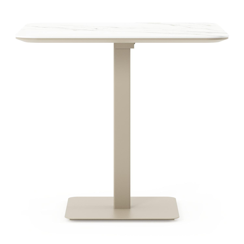 Fano kantelbare tuintafel afgerond vierkant in beige aluminium en volkeramiek Calacatta - L 80 x B 80 x H 72.5 cm