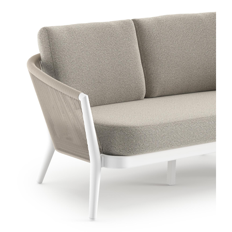 Orso loungebank in wit aluminium en beige verticaal geweven ronde rope met Firenze Sand All Weather Solica kussen