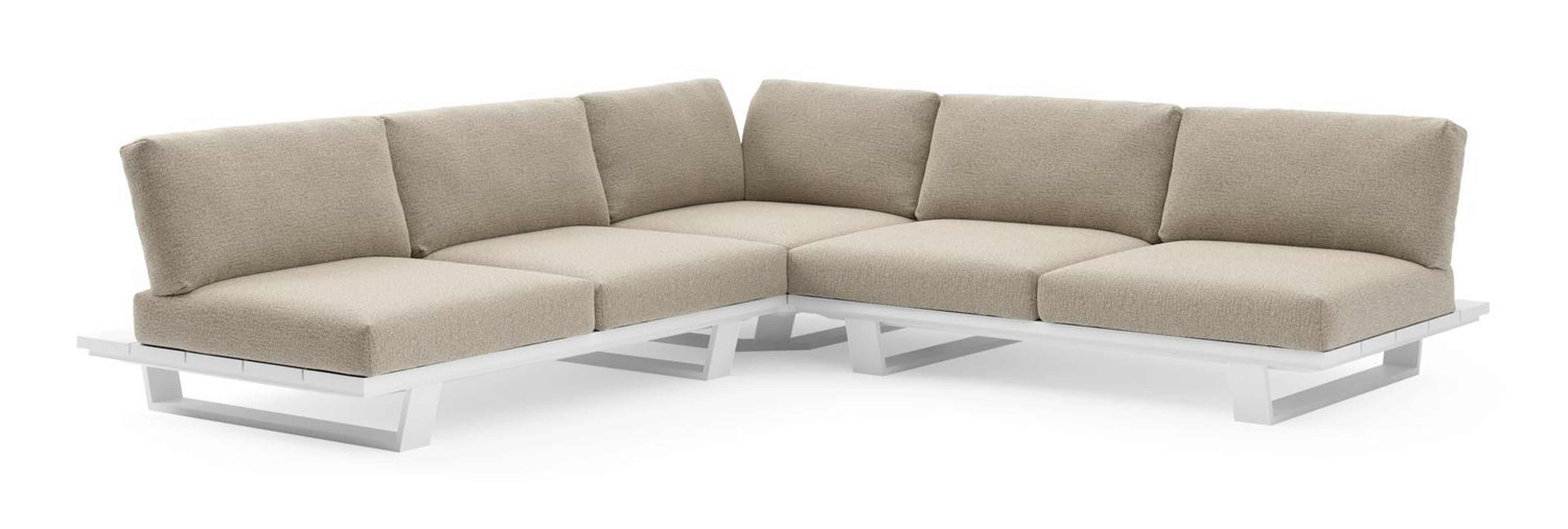 Pagino loungehoek in wit aluminium met catania beige all weather cosytica kussen