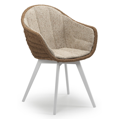 Pagino tuinstoel in wit aluminium en bruin ronde wicker met zitkussen in All Weather Cosytica Bora Jungle